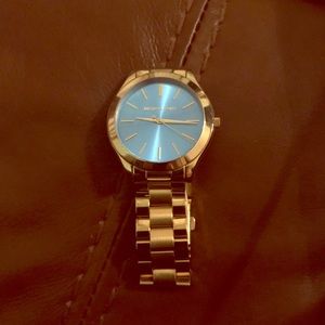 Gorgeous Gold Michael Korda Watch with Blue Face!